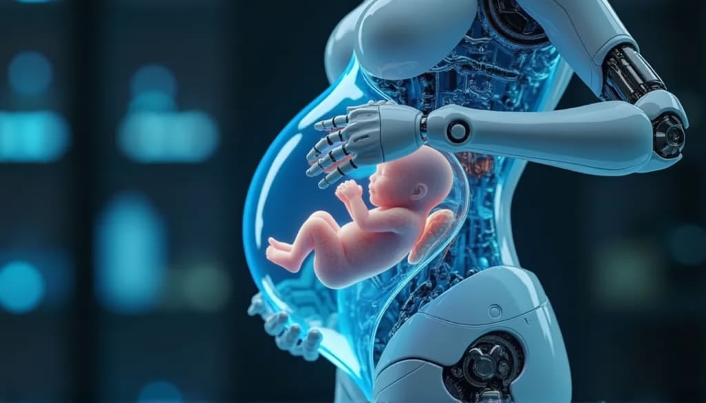 A robot holding a baby inside of a glass belly
AI-generated content may be incorrect. A robot holding a baby inside of a glass belly
AI-generated content may be incorrect.