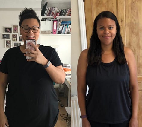 Photos of the author during different stages of her weight loss journey to track 'successful' weight loss.