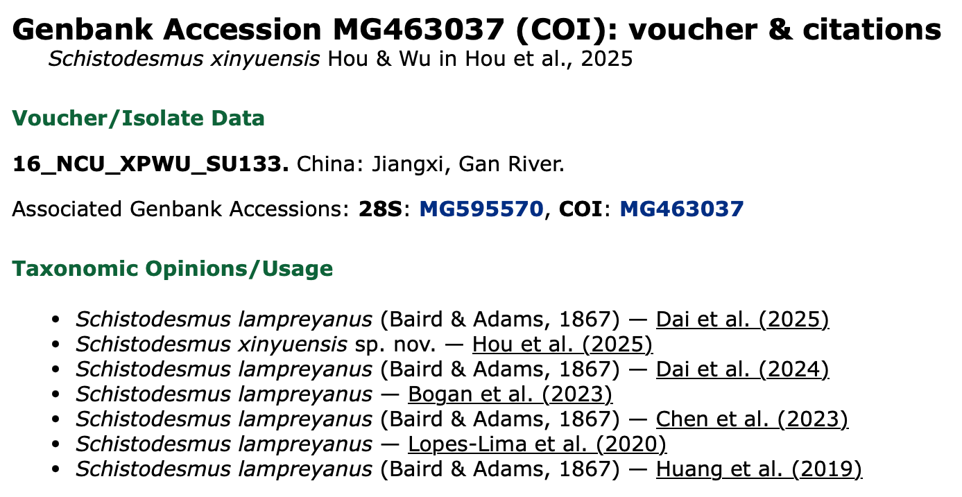 Screenshot of the MUSSELpdb Genbank Accession page for MG463037