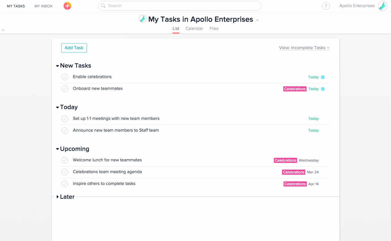 Asana’s “Celebration Creatures” animation on task completion