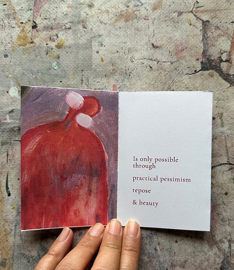 Photos of each page of the Existence Zine showing several oil painting images