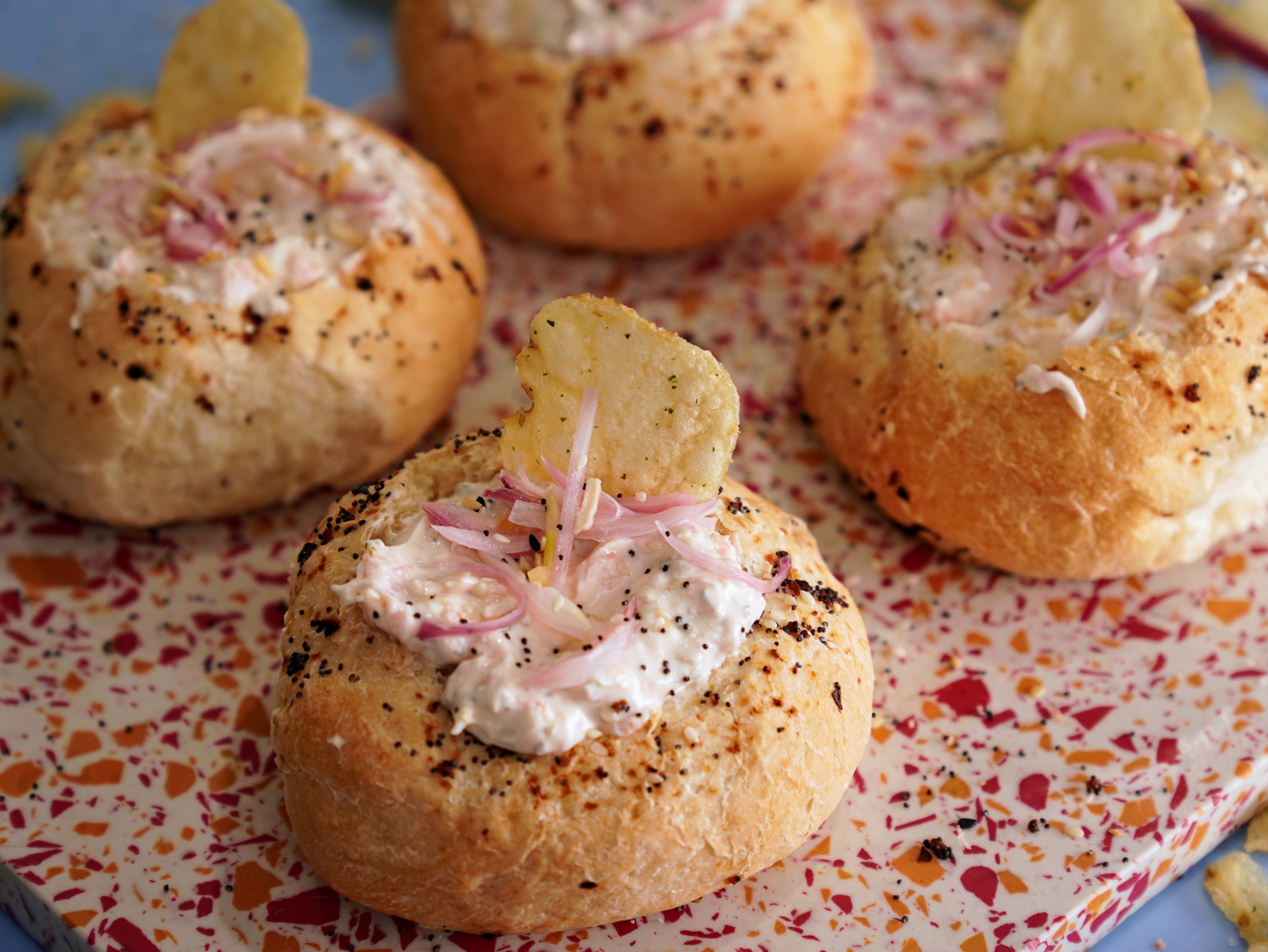 Spicy Boursin Smoked Salmon Dip (in Mini Bread Bowls) & Vinho Verde Pet Nat