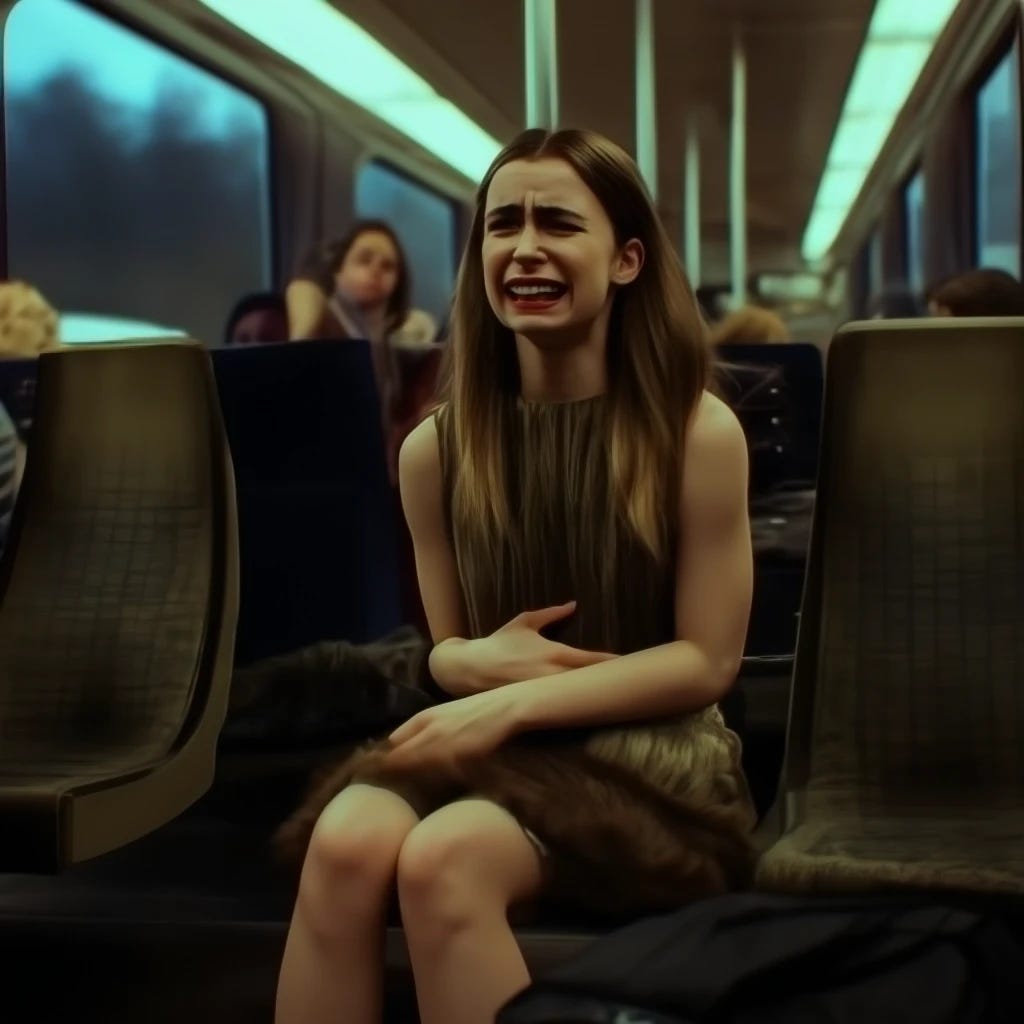 Emily in Paris getting diarrhea on a train