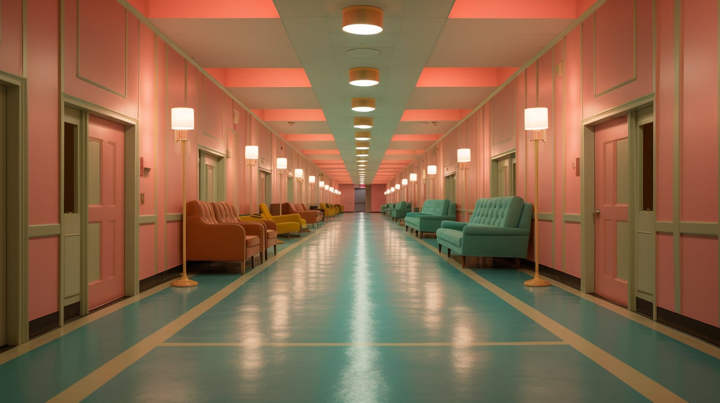 Extended stay hotel in Los Angeles with Wes Anderson style decor