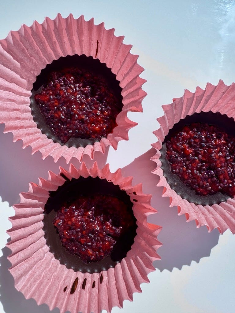 Raspberry chia dark chocolate cups Raspberry chia dark chocolate cups