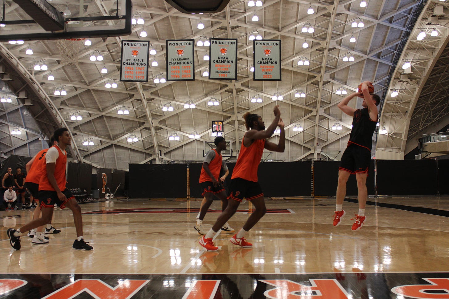 Matt Allocco attempts a shot during Princeton’s practice on Oct. 16, 2023. (Photo by Adam Zielonka)