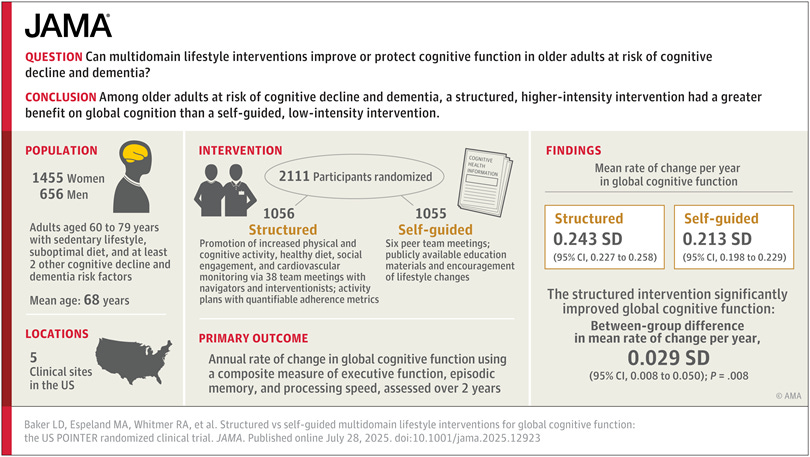 Structured vs Self-Guided Multidomain Lifestyle Interventions for Global Cognitive Function