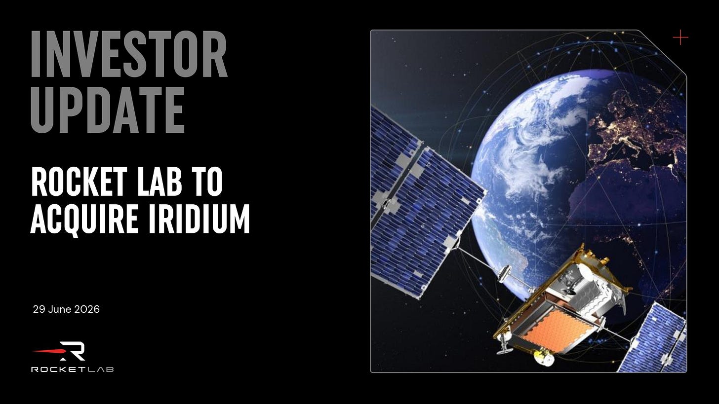 Rocket Lab 併購 Iridium 投資人簡報封面