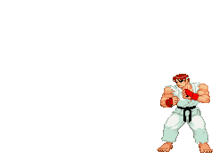 a pixel art illustration of a karate man shooting a purple beam