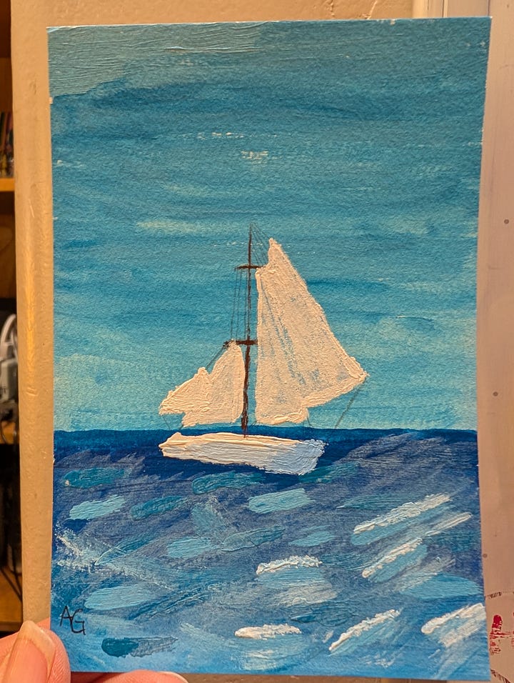 Two sailboat paintings on canvases