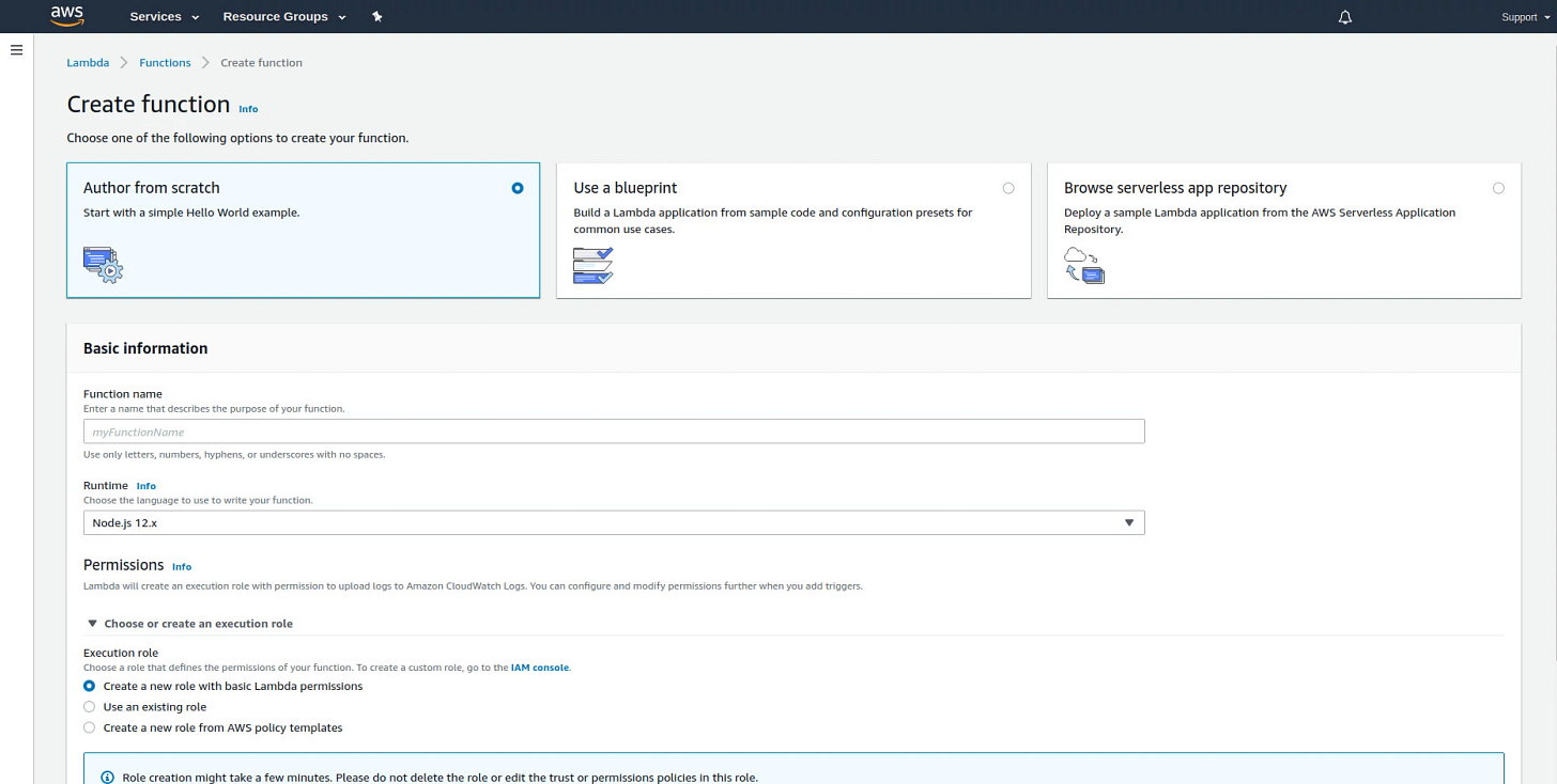 New function configuration settings at AWS.