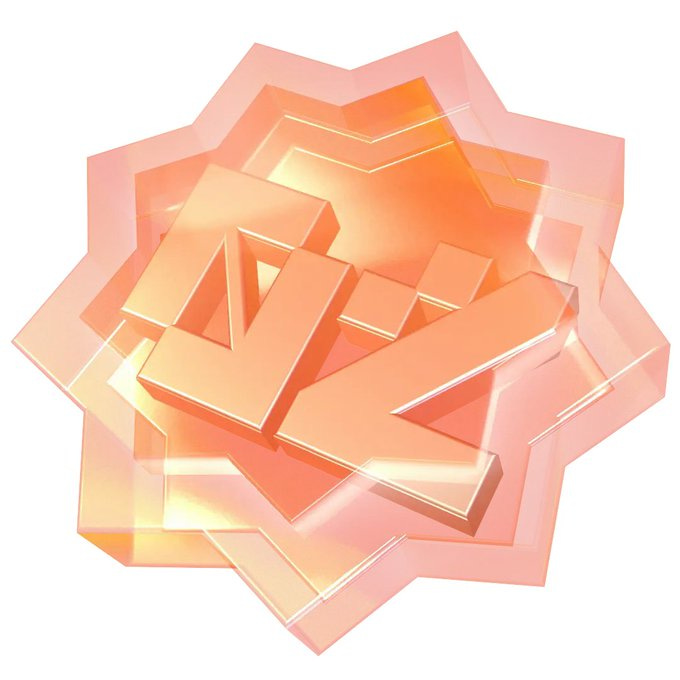 Abstract 3D geometric design resembling a star-shaped badge in orange and pink hues with layered translucent elements and bold letter-like structures integrated into the form suggesting a futuristic emblem. Abstract 3D geometric design resembling a star-shaped badge in orange and pink hues with layered translucent elements and bold letter-like structures integrated into the form suggesting a futuristic emblem.