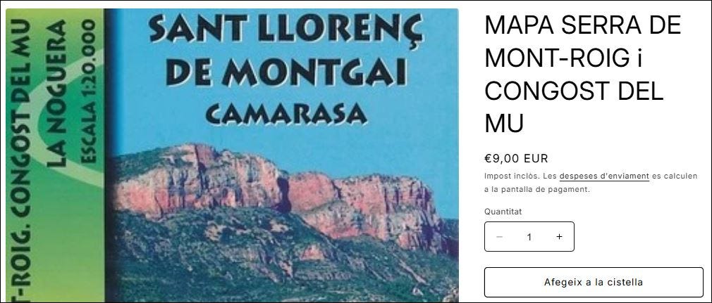 Mapa excursionista de la Serra de Mont-roig i Congost de Mu. Inclou els termes de Cubells, Camarasa, Sant Llorenç de Montgai, Cantaperdius, Santa Linya, Alòs de Balaguer i Santa Linya. 