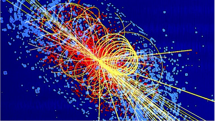 Yellow lines and spirals on blue background