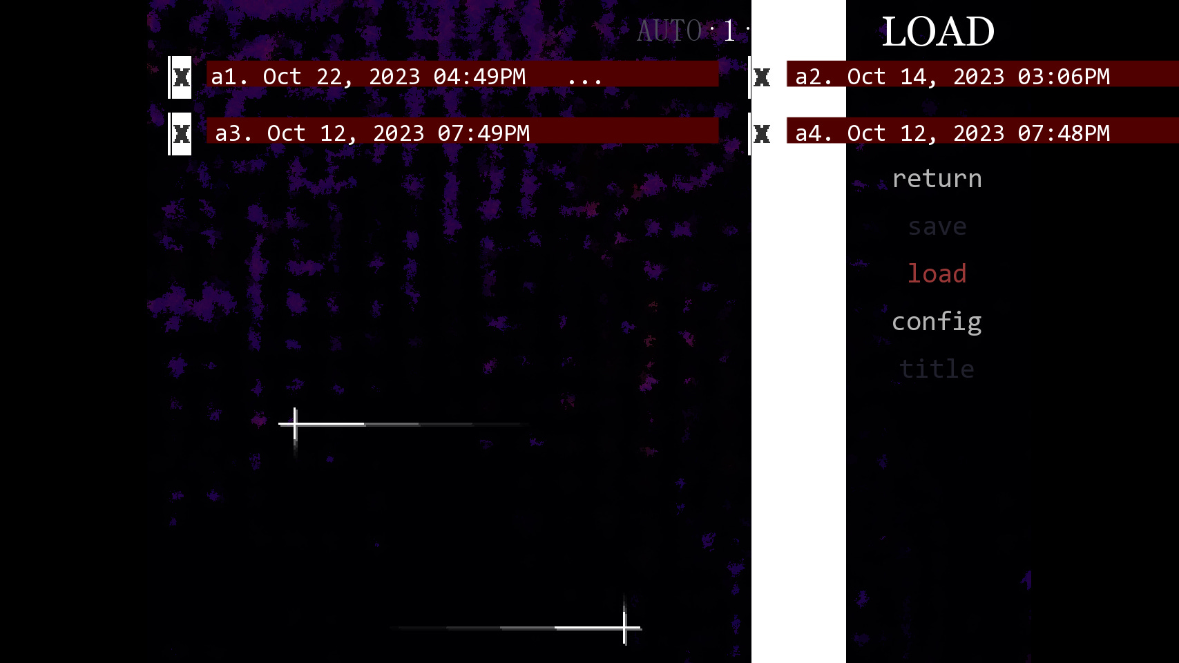 screenshot of soundless's mobile port load screen with broken save slots