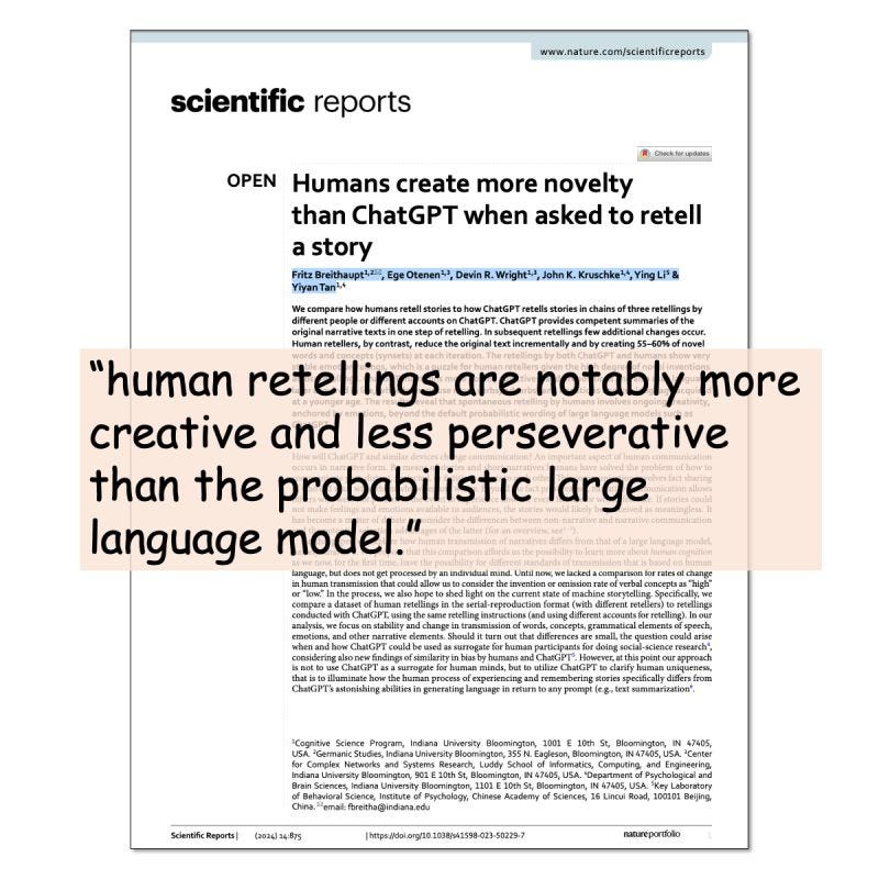 Humans Create More Novelty Than ChatGPT When Asked to Retell a Story