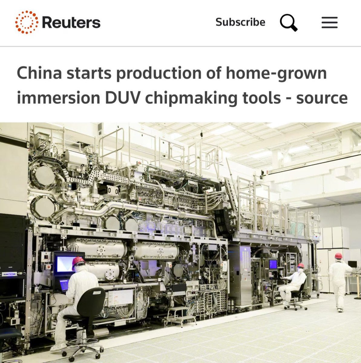 China has begun mass producing domestically developed immersion DUV  lithography machines. 🇨🇳 Shanghai 𝗔𝗶𝘀𝗵𝗲𝗻𝗴𝗻𝗮 Electronic  Technology Group (上海爱晟纳电子科技集团), a little-known Chinese state-owned company,  is leading the production ...