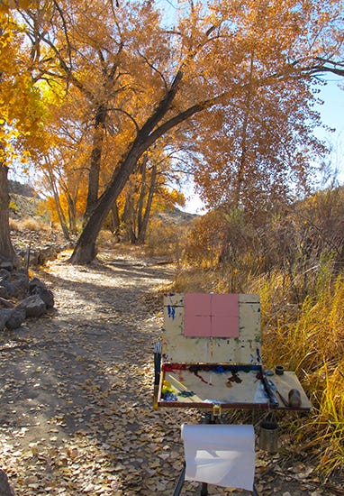 Photo of John Hulsey's Oil Painting Set-Up along the Rio Grande in Northern New Mexico