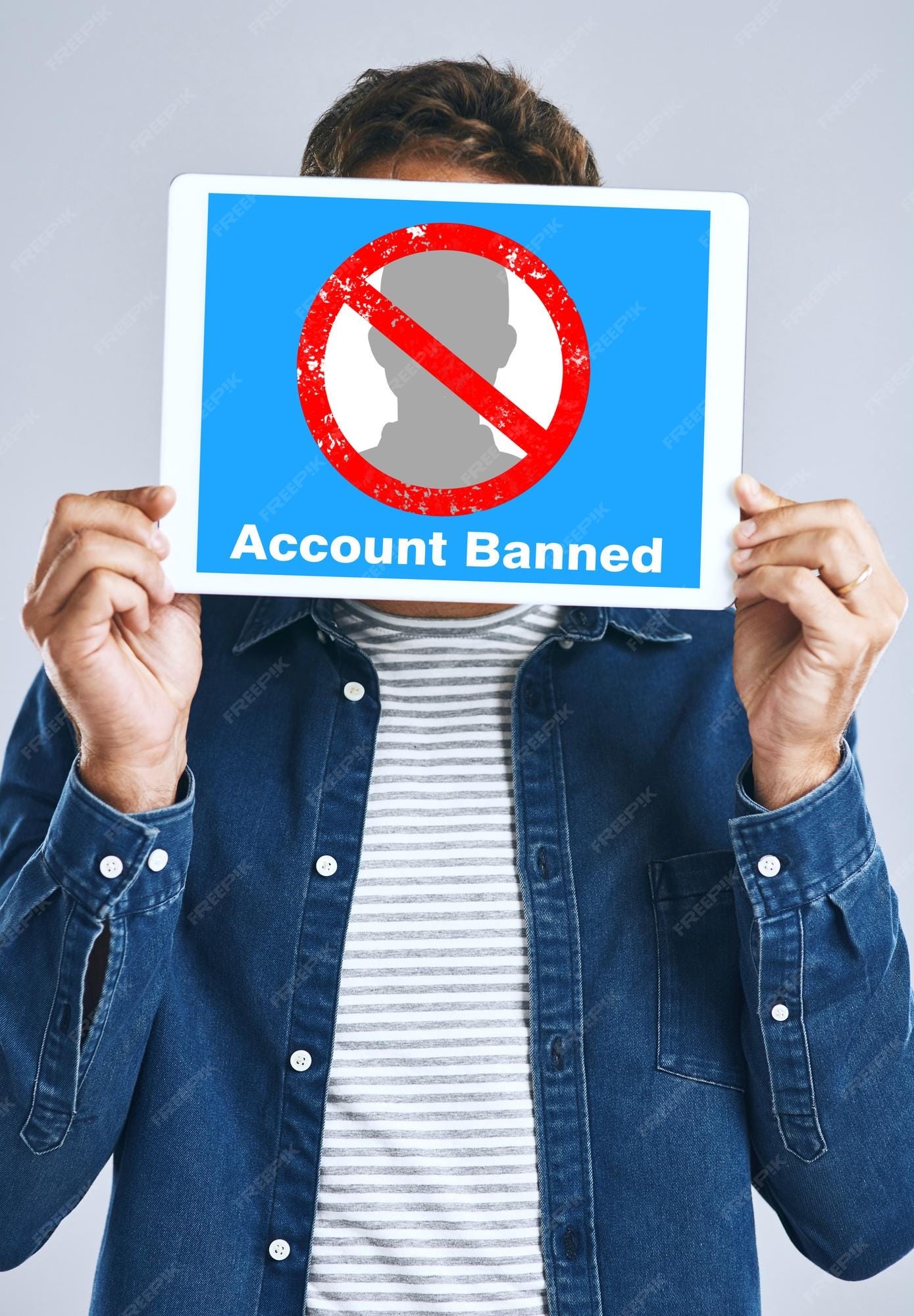 Premium Photo | Banned account and man with a sign for social media ... Premium Photo | Banned account and man with a sign for social media ...