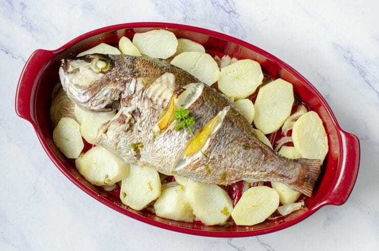 Pargo al horno con patatas