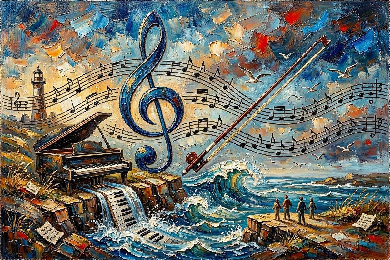 Modren oil painting style image of music as the most powerful force in nature. Modren oil painting style image of music as the most powerful force in nature.