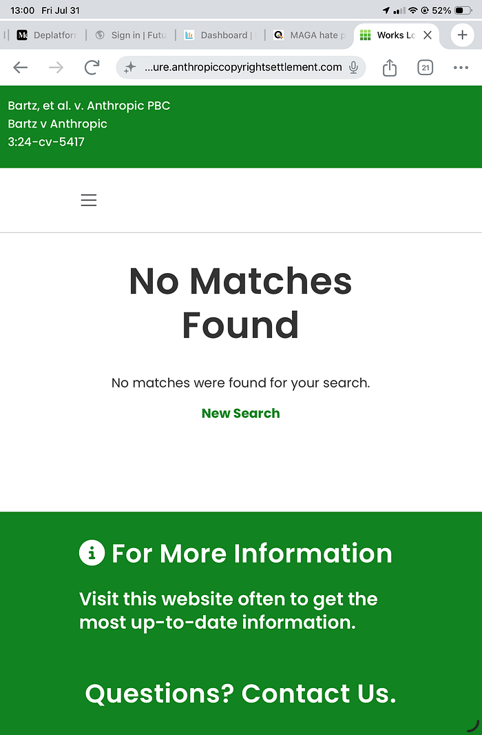 Settlement website page reading No Matches Found for a search of Grace Ann Hansen Settlement website page reading No Matches Found for a search of Grace Ann Hansen