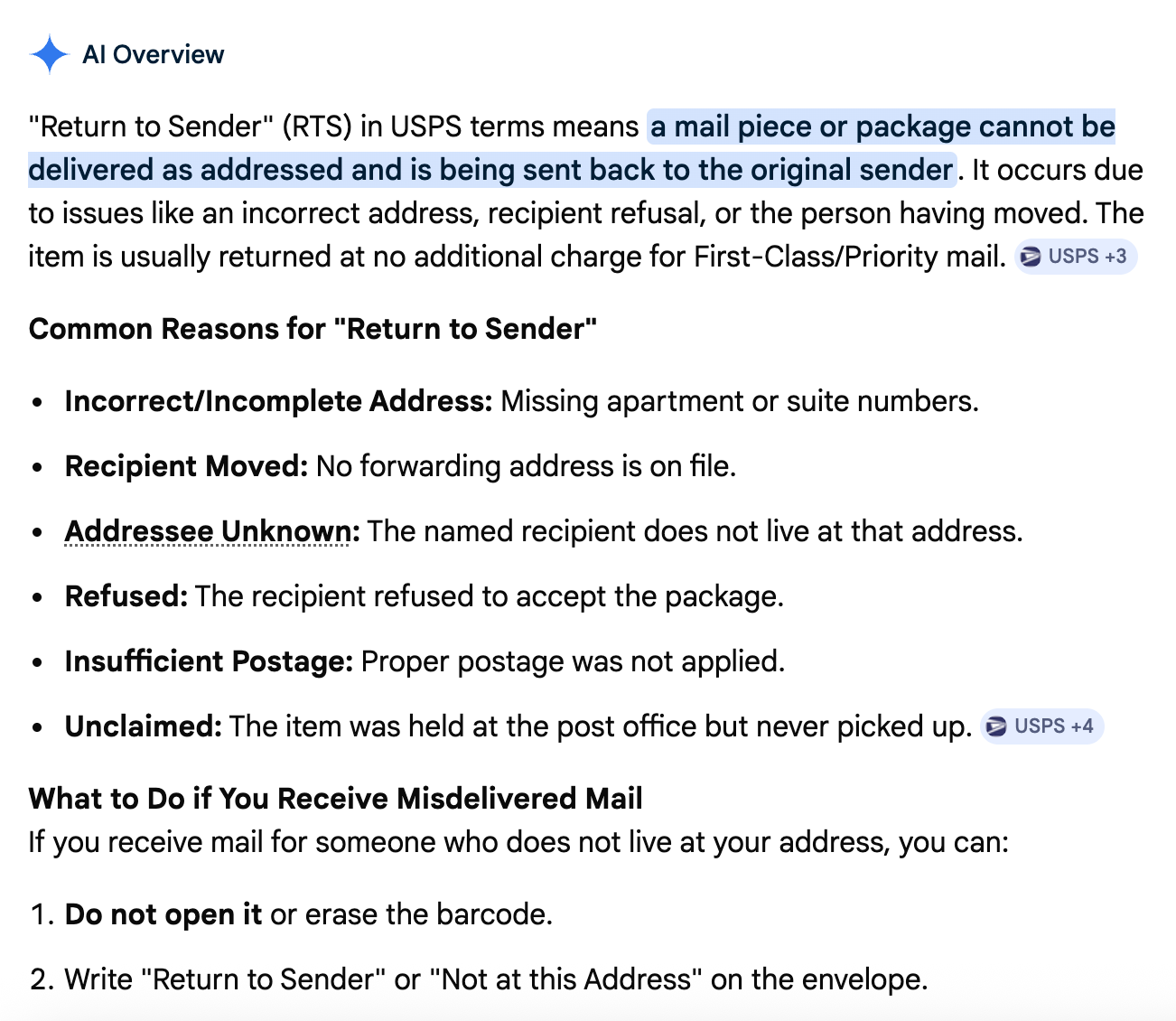 AI overview of return to sender meaning and common reasons AI overview of return to sender meaning and common reasons