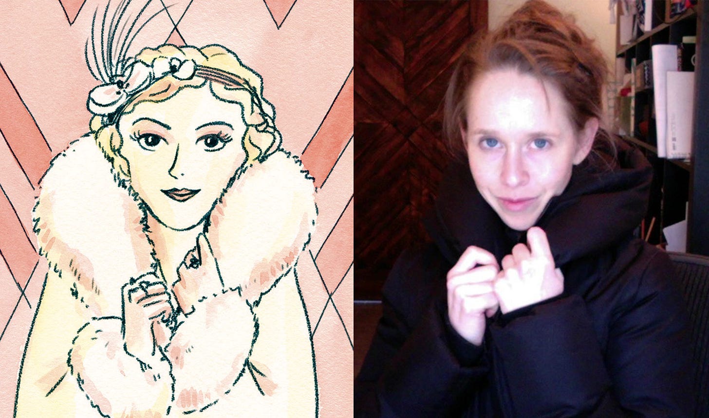 K. Woodman-Maynard acting out Daisy Buchanan for her graphic novel adaptation of The Great Gatsby.