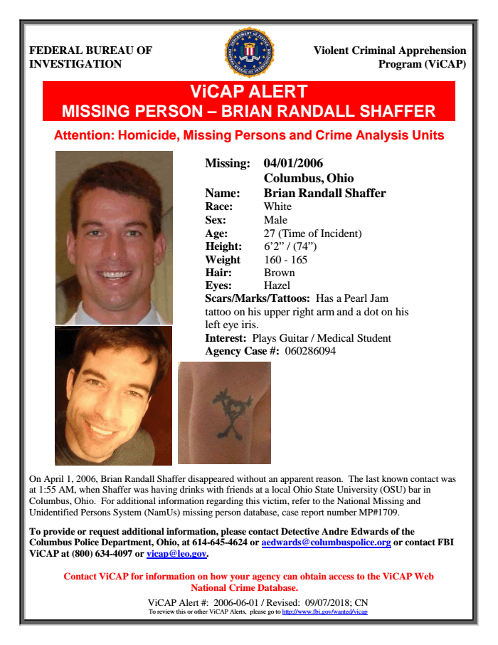 BRIAN RANDALL SHAFFER - COLUMBUS, OHIO — FBI
