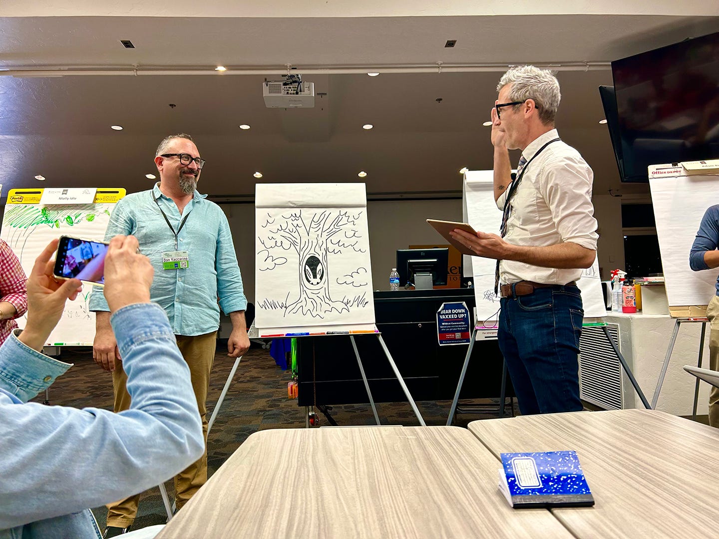 Adam Rex and Dan Yaccarino at a book festival event