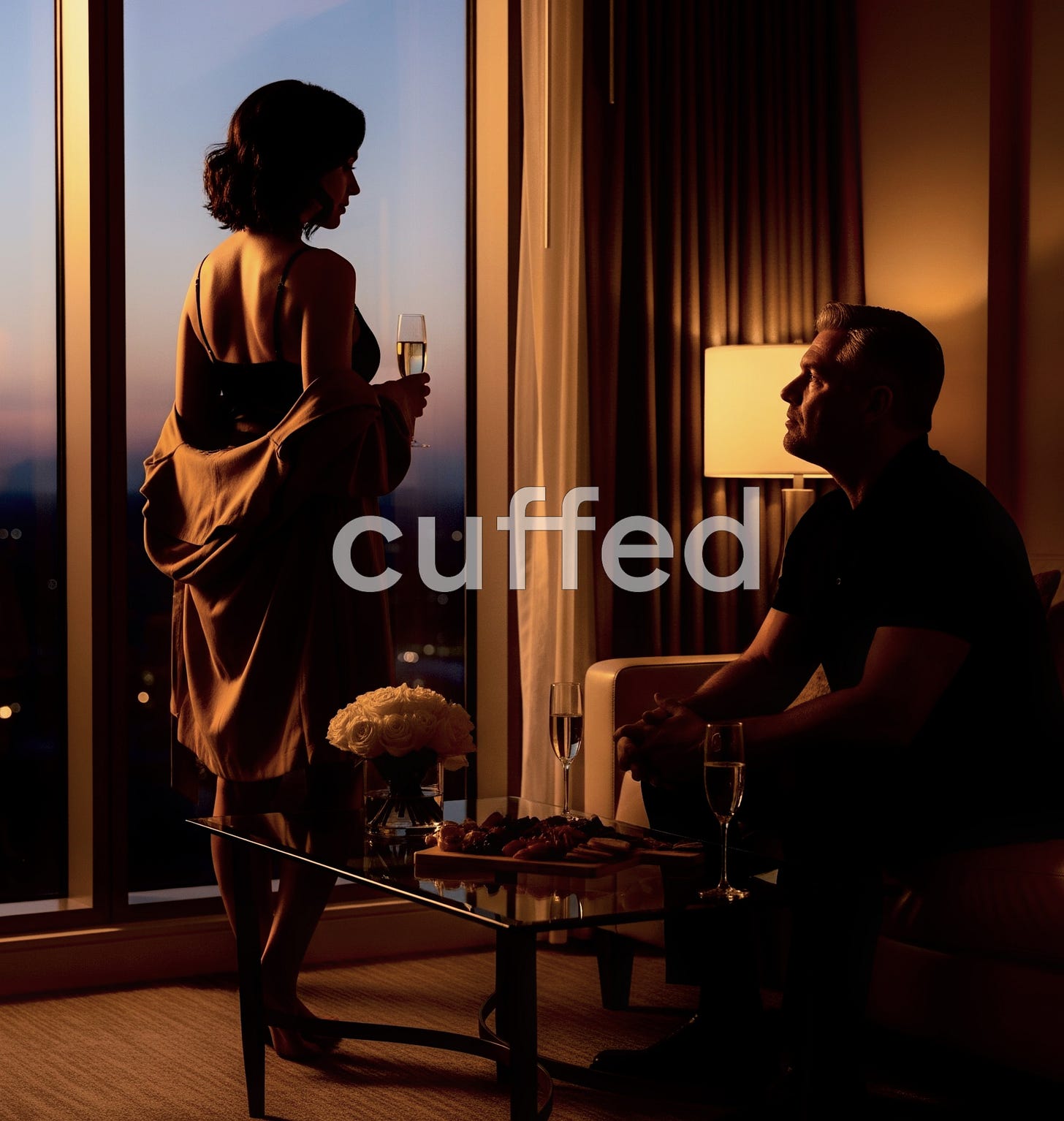 A confident woman in her 30s stands by the window of a luxury hotel suite, holding a champagne flute, gazing out at the sunset. A sharply dressed man sits across from her, watching intently. Between them, a table with roses and charcuterie. The moment is rich with silent tension—reflecting emotional depth, mutual scrutiny, and the quiet power of choice. Visual for cuffed musing no. 9: “dating women in their 30s: what a man with options really sees.” A confident woman in her 30s stands by the window of a luxury hotel suite, holding a champagne flute, gazing out at the sunset. A sharply dressed man sits across from her, watching intently. Between them, a table with roses and charcuterie. The moment is rich with silent tension—reflecting emotional depth, mutual scrutiny, and the quiet power of choice. Visual for cuffed musing no. 9: “dating women in their 30s: what a man with options really sees.”
