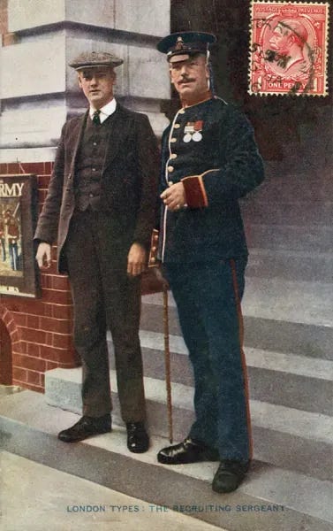 Colour Postcard of Early 20th Century Recruiting Sergeant. Prints from Fine  Art Finder