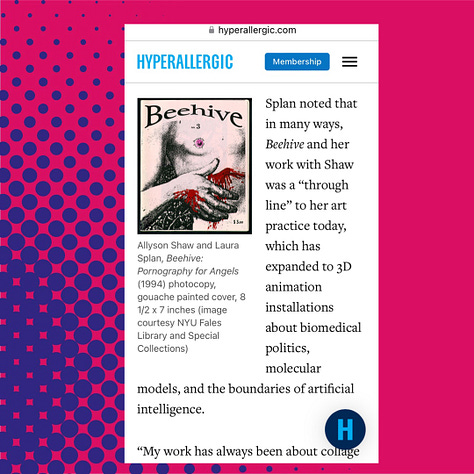 phone screenshots of the article from Hyperallergic