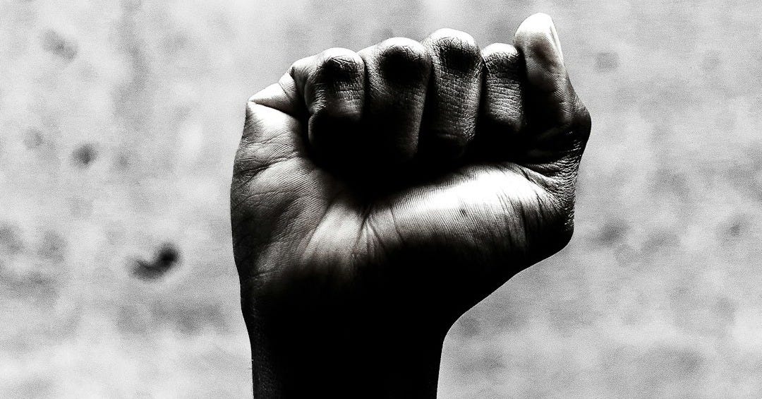 person's right fist grayscale photography