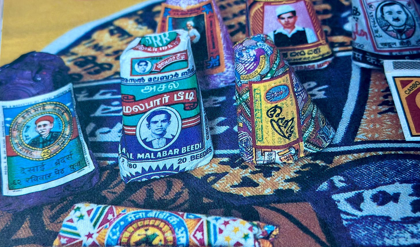 A composition of beedie packets in India 