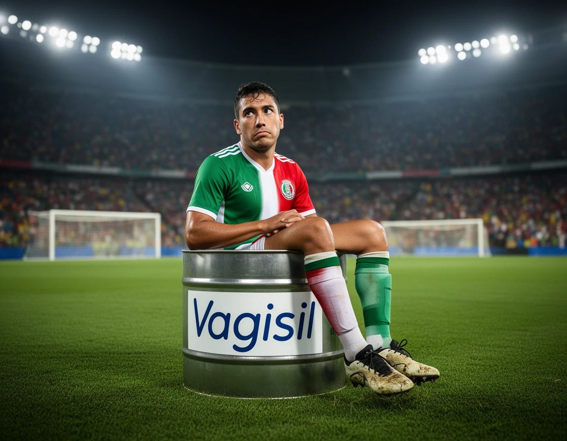 Mexican soccer player sitting in barrel of Vagisil