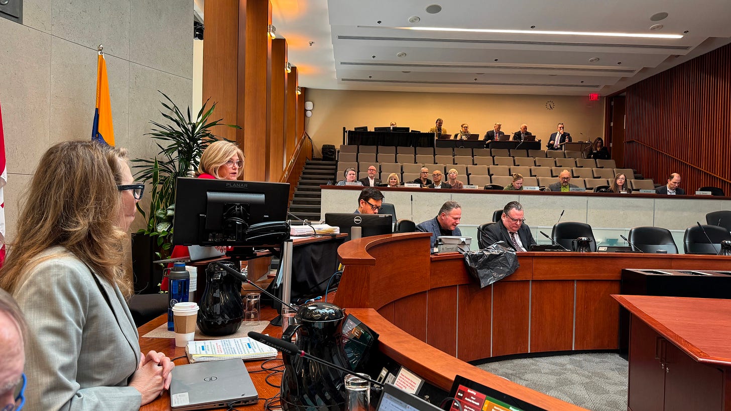 City Council on January 21, 2026 - note the garbage bags over Council desks as condensation dripped down into the Chambers from the dome City Council on January 21, 2026 - note the garbage bags over Council desks as condensation dripped down into the Chambers from the dome