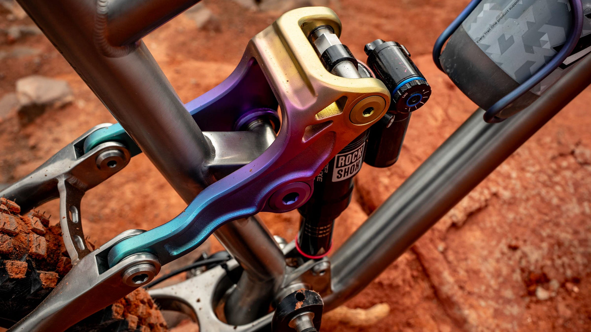 Revel Bikes Project RaTical rainbow anodized titanium rocker link