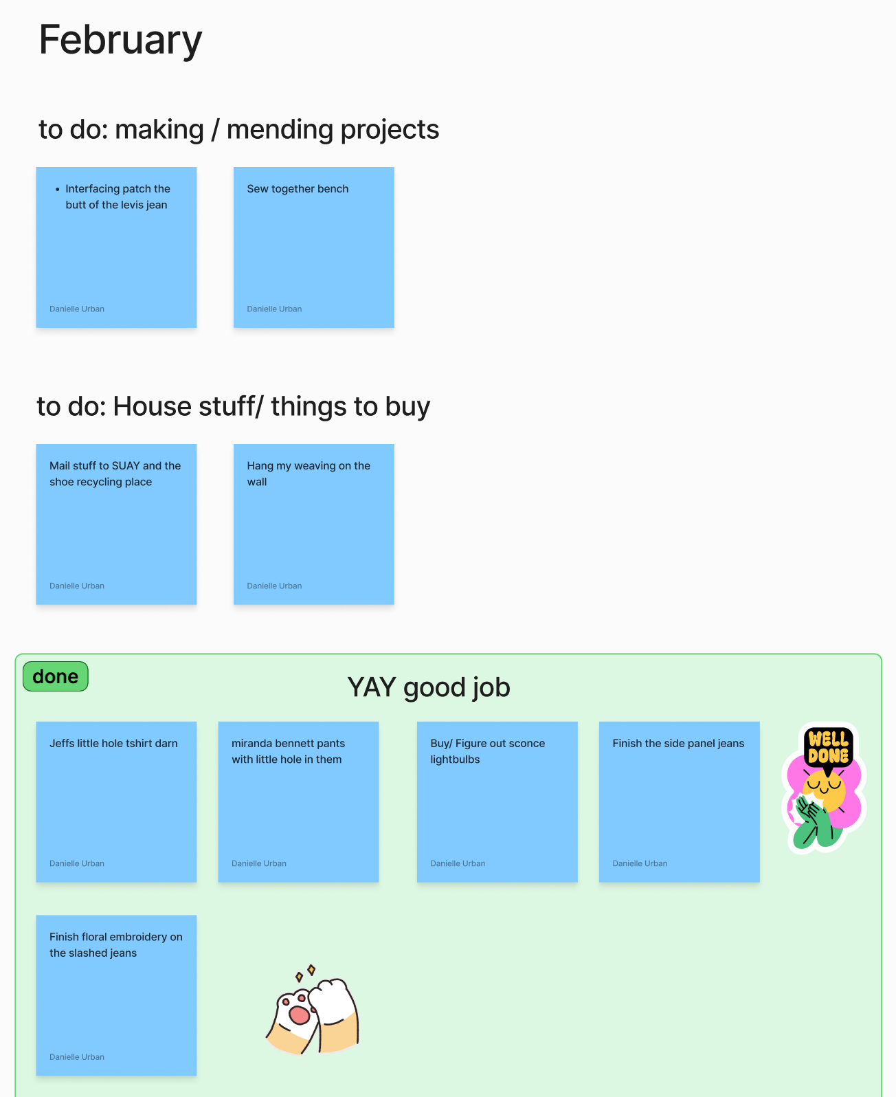 A whiteboard with sticky notes listing projects to do and one's that are done A whiteboard with sticky notes listing projects to do and one's that are done