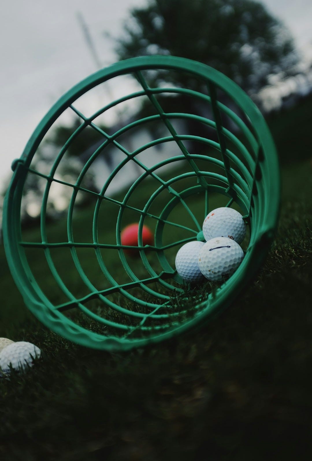 white golf ball on green basket