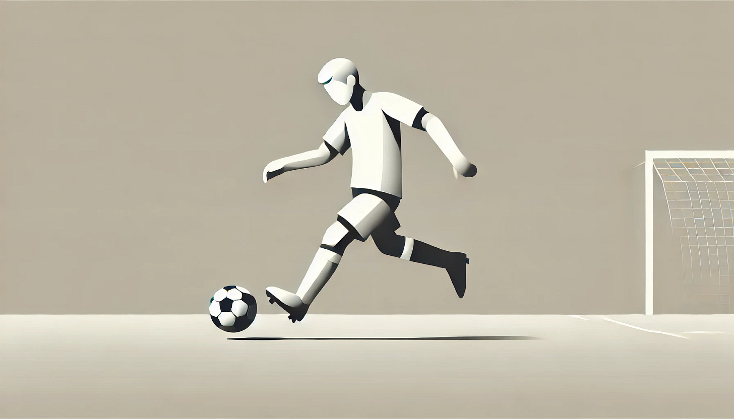 A minimalist scene of a soccer player showcasing their skills. The player is performing a skill move, such as dribbling or juggling the ball. The setting is a simple soccer field with clean lines and neutral colors, focusing on the essential elements. The environment is uncluttered, capturing the intensity and concentration of the player in a simplified, clean design. A minimalist scene of a soccer player showcasing their skills. The player is performing a skill move, such as dribbling or juggling the ball. The setting is a simple soccer field with clean lines and neutral colors, focusing on the essential elements. The environment is uncluttered, capturing the intensity and concentration of the player in a simplified, clean design.