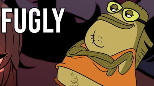 a cartoon frog with glasses and the word fugly behind it a cartoon frog with glasses and the word fugly behind it
