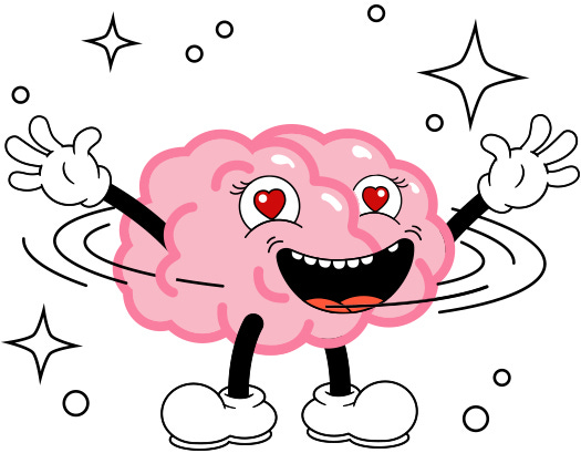 The same cartoon brain as before, but this time, it is smiling big, symbolizing the happiness I felt when I saw the quality of the ChatGPT audit.