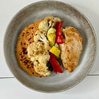 Romesco sauce with roasted chicken and veggies