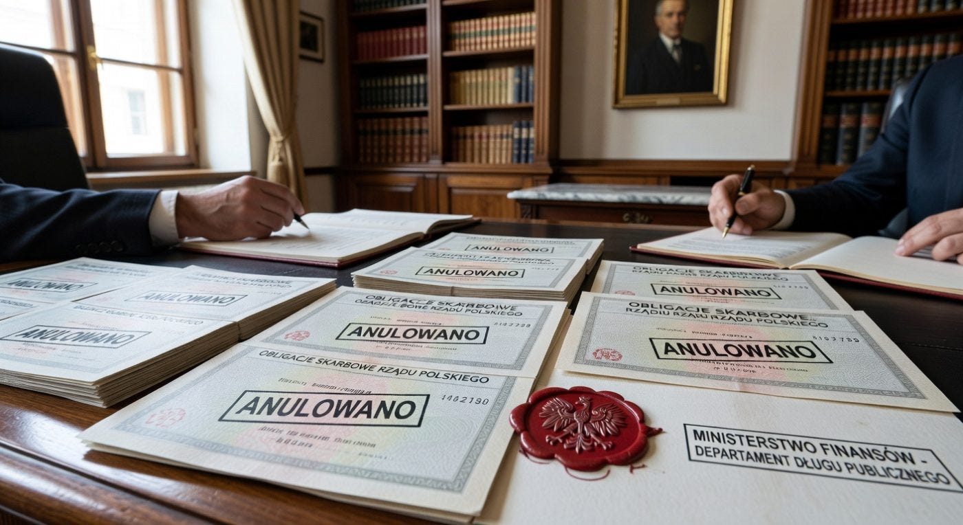 Polish government officials signing cancelled debt documents with red wax seal Polish government officials signing cancelled debt documents with red wax seal