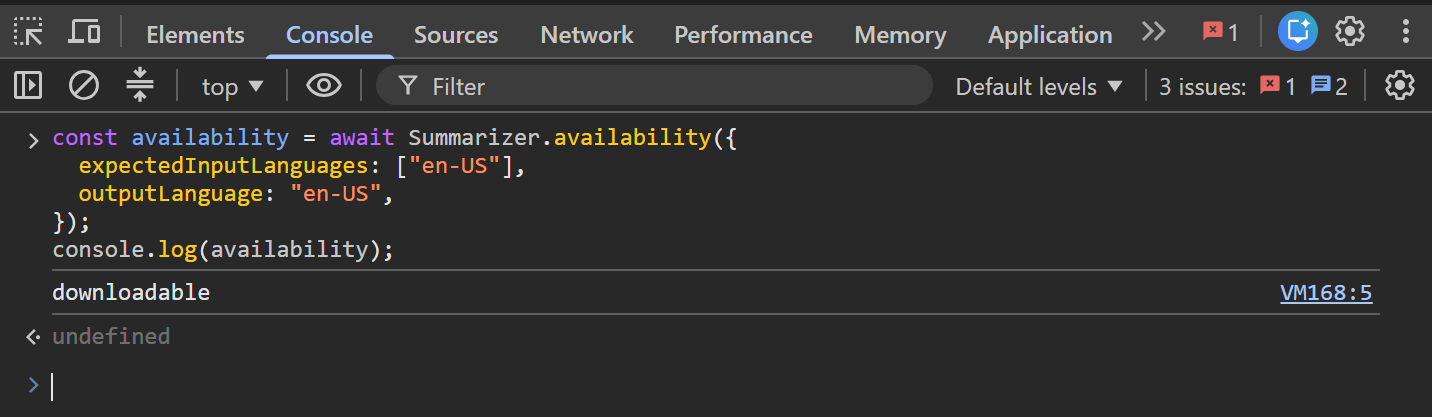 A possible result from the Summarizer.availability() check