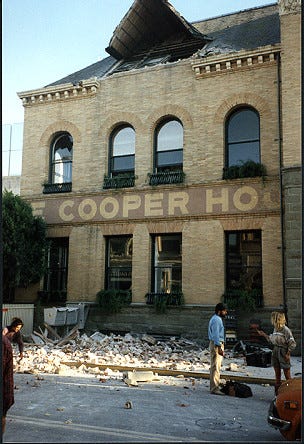 Cooper House with fallen masonry — Calisphere