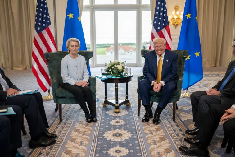 Trump meets European Commission chief Ursula von der Leyen.