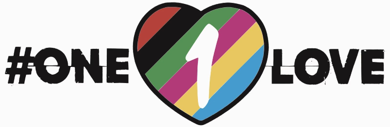 A representation of the "one love" armband which was popularized during the 2020 soccer season and the 2022 FIFA World Cup