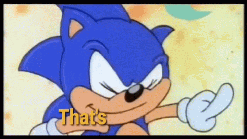 a cartoon of sonic the hedgehog says that 's on a yellow background